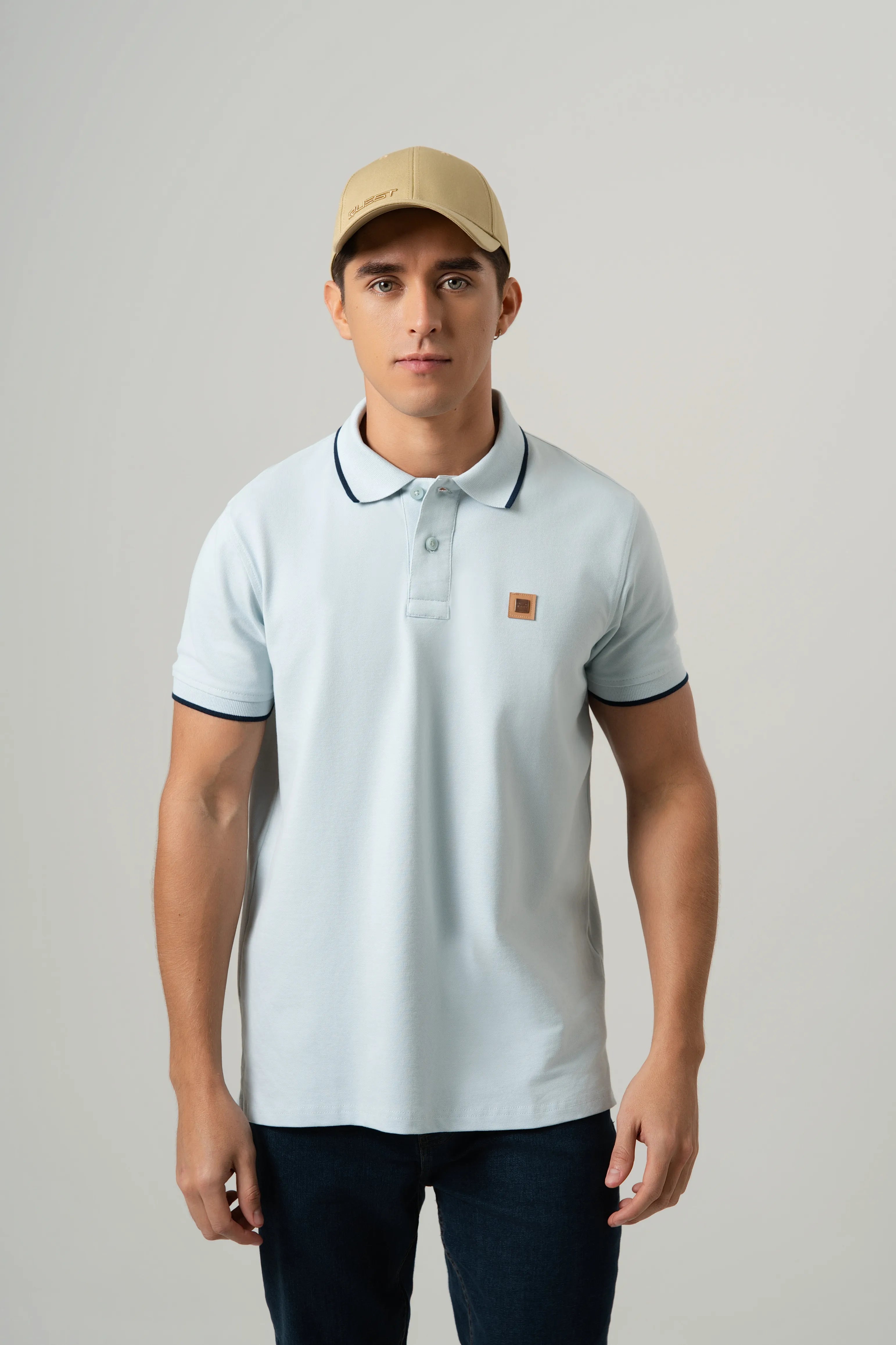 POLO TIPPING COLOR BABY BLUE-AZUL OSCURO