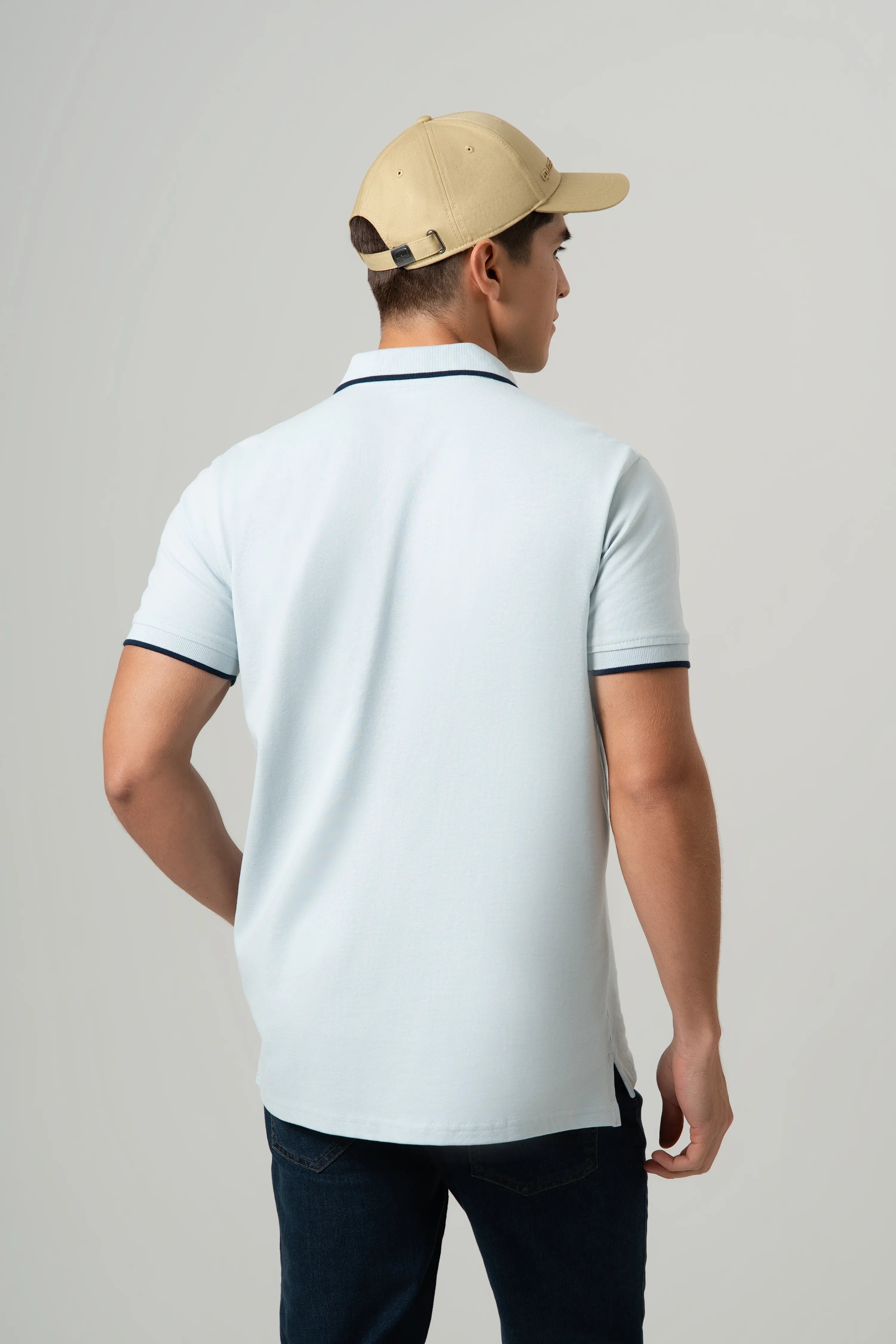 POLO TIPPING COLOR BABY BLUE-AZUL OSCURO