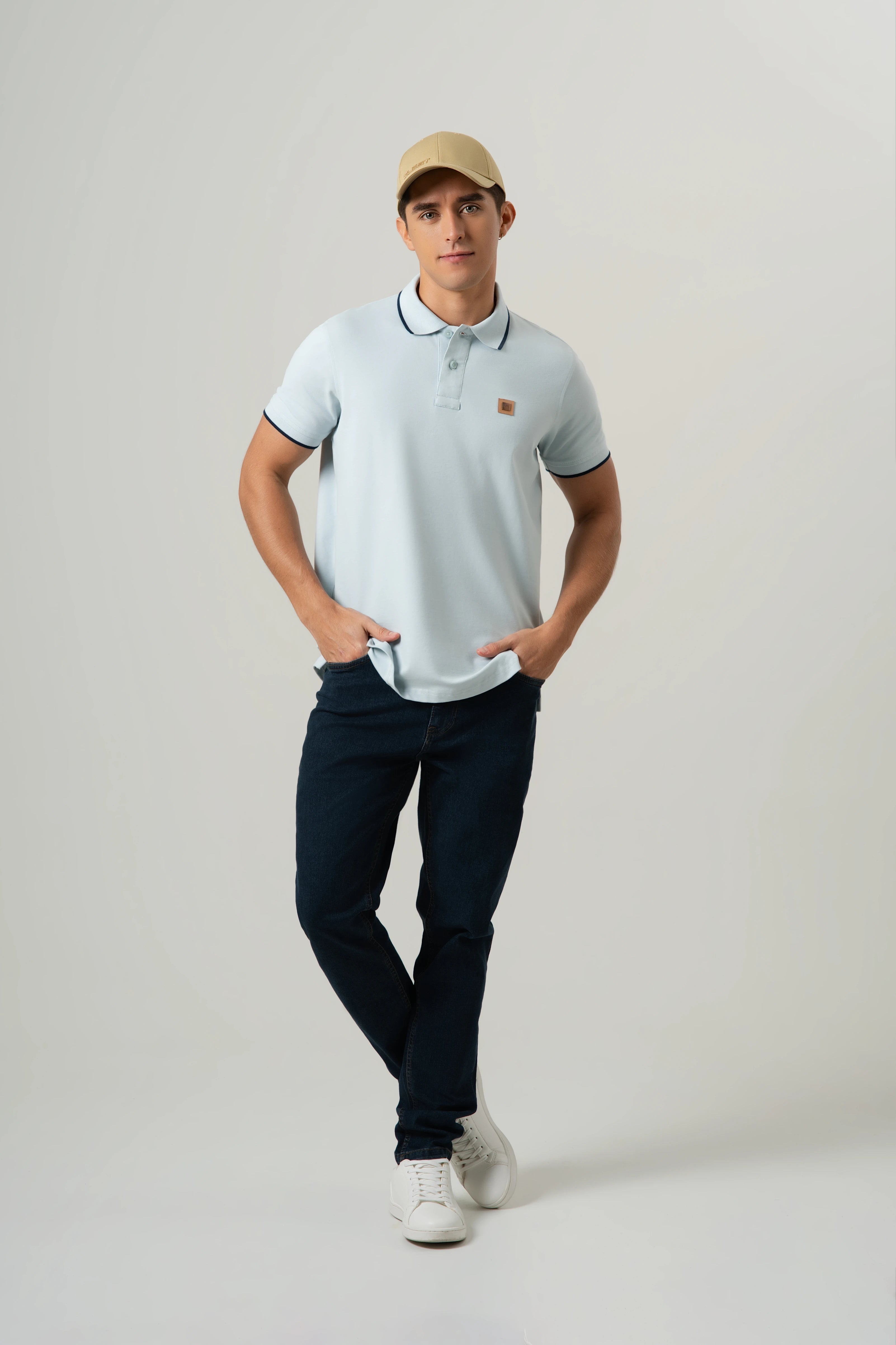 POLO TIPPING COLOR BABY BLUE-AZUL OSCURO