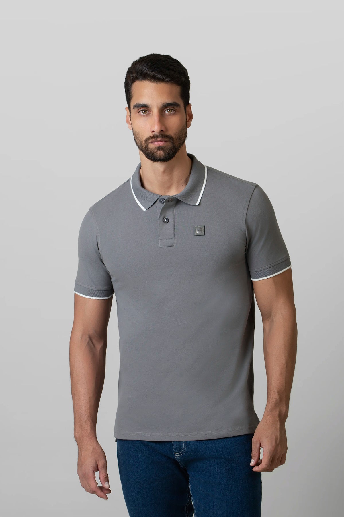 POLO TIPPING COLOR PEWTER- IVORY