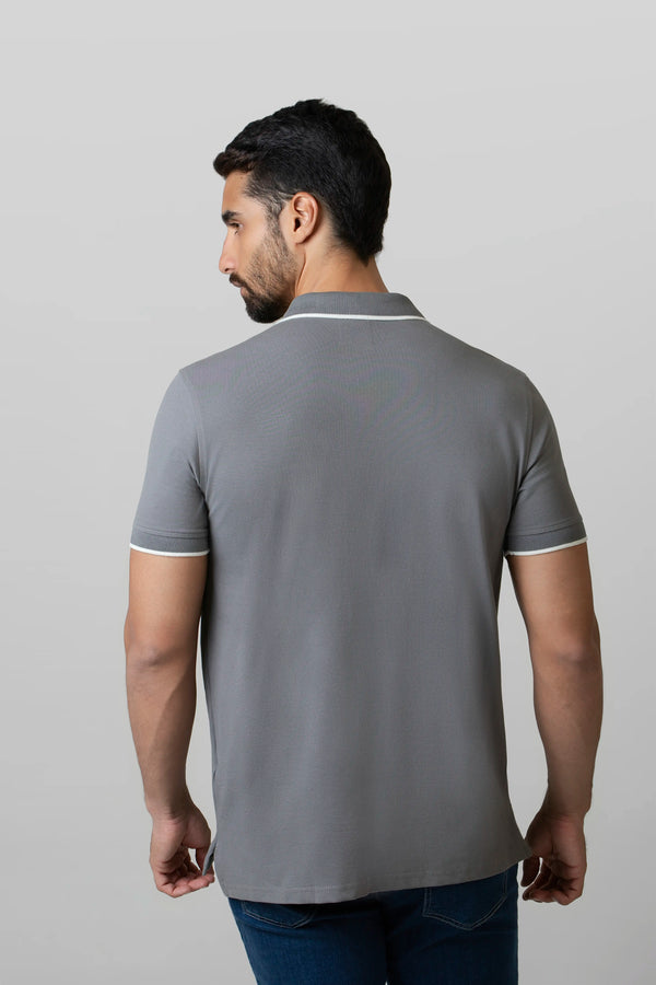POLO TIPPING COLOR PEWTER- IVORY