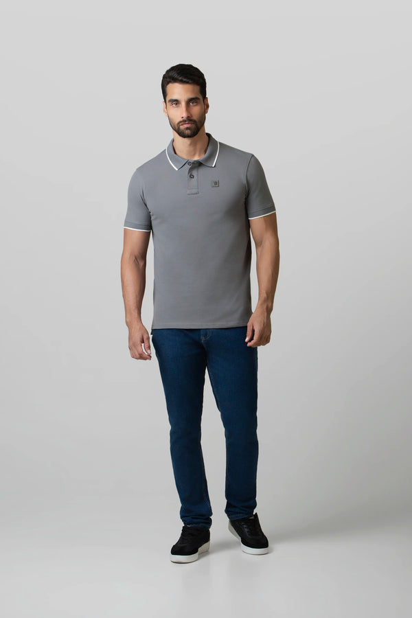 POLO TIPPING COLOR PEWTER- IVORY