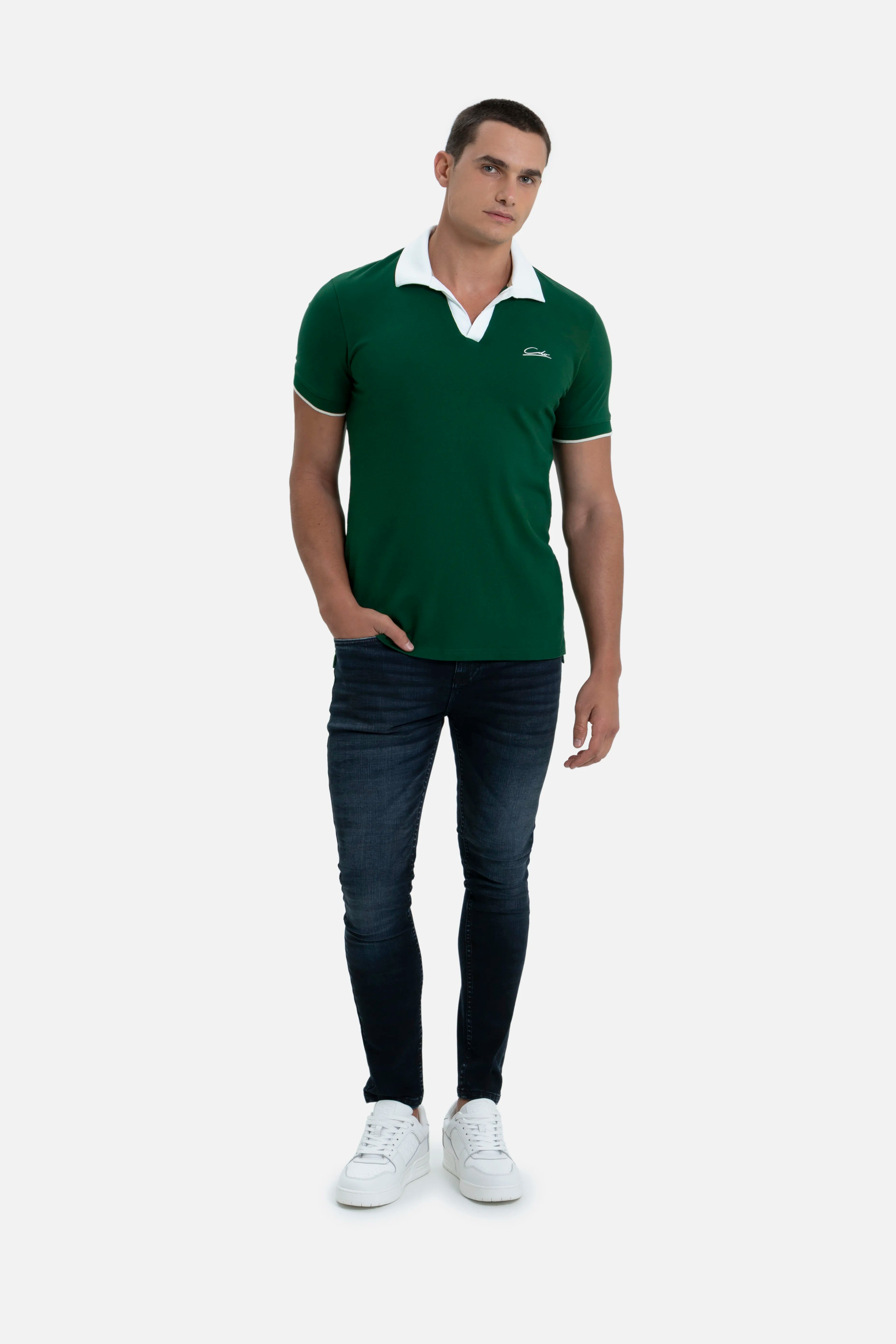 POLO MANGA CORTA COLOR VERDE PRADERA