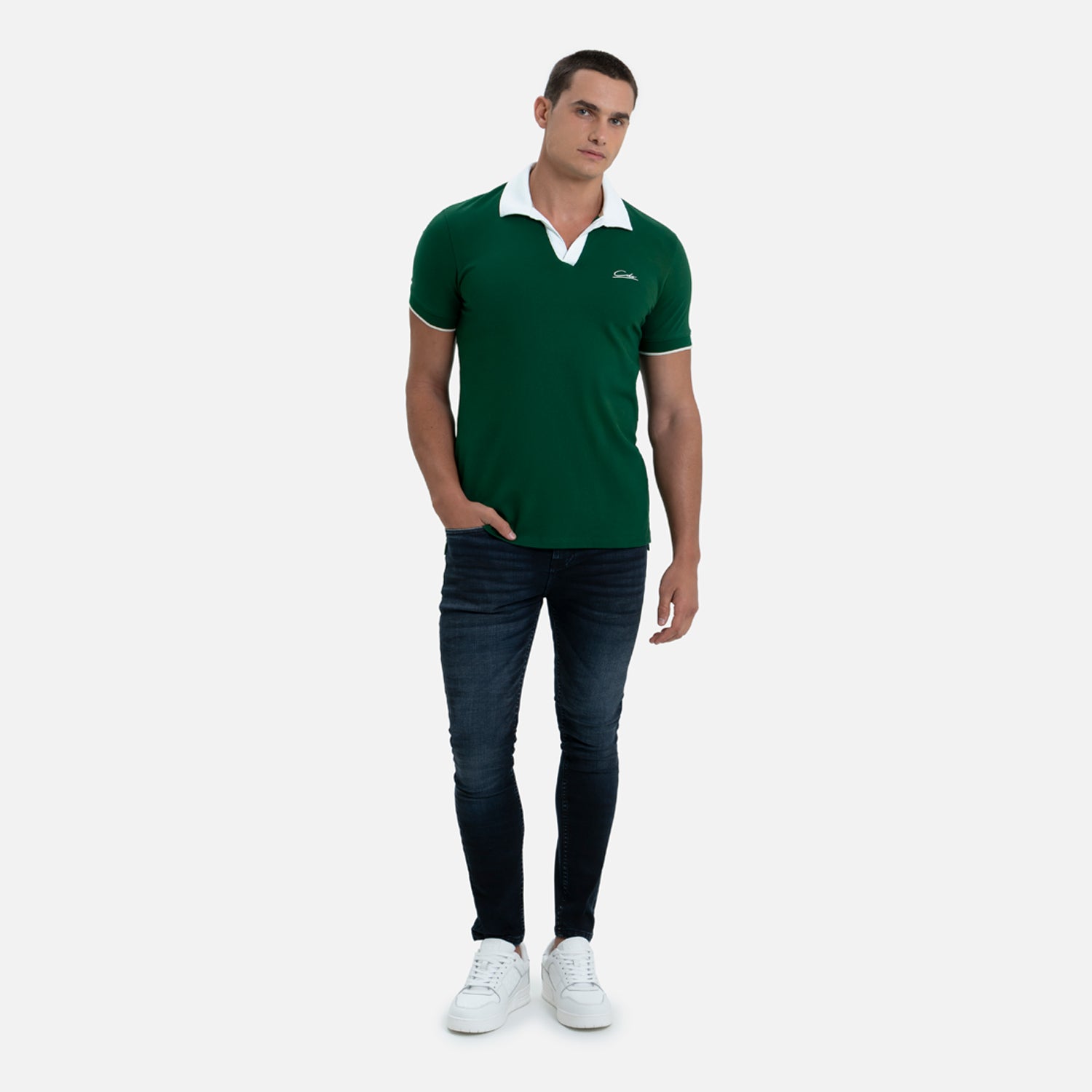 POLO MANGA CORTA COLOR VERDE PRADERA