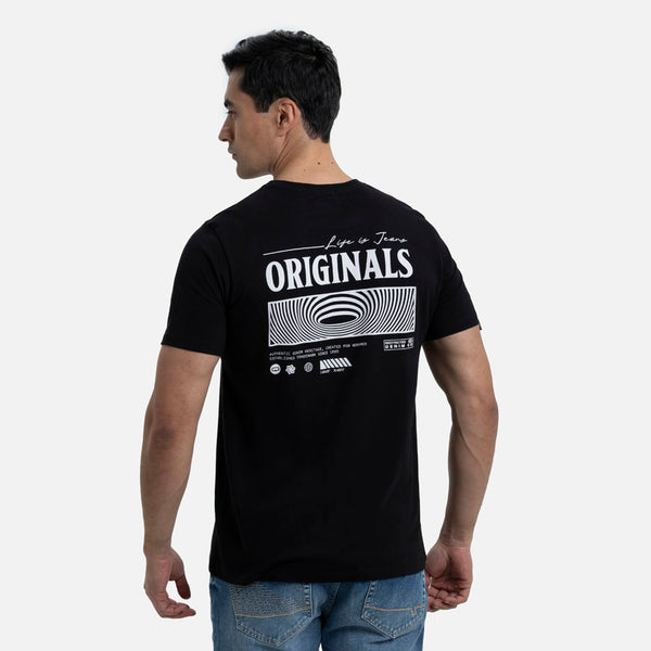 CAMISETA ESPECIAL ESTAMPADO LOCALIZADO COLOR NEGRO