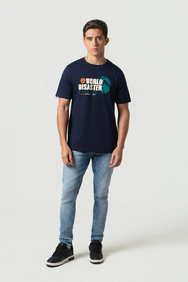 CAMISETA ESPECIAL ESTAMPADO LOCALIZADO COLOR AZUL OSCURO