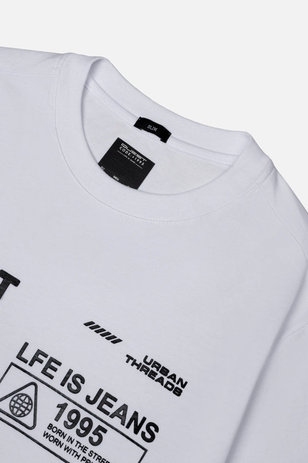 CAMISETA ESPECIAL ESTAMPADO LOCALIZADO COLOR BLANCO OPTICO