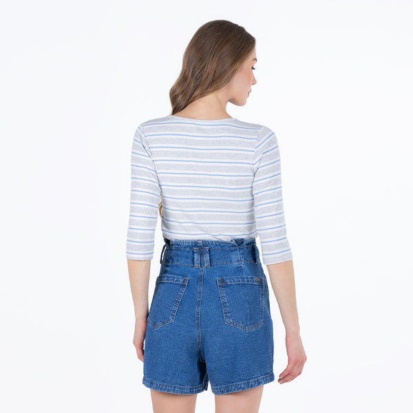 BLUSA MANGA 3/4 COLOR CRUDO RAYAS GRIS JASPE