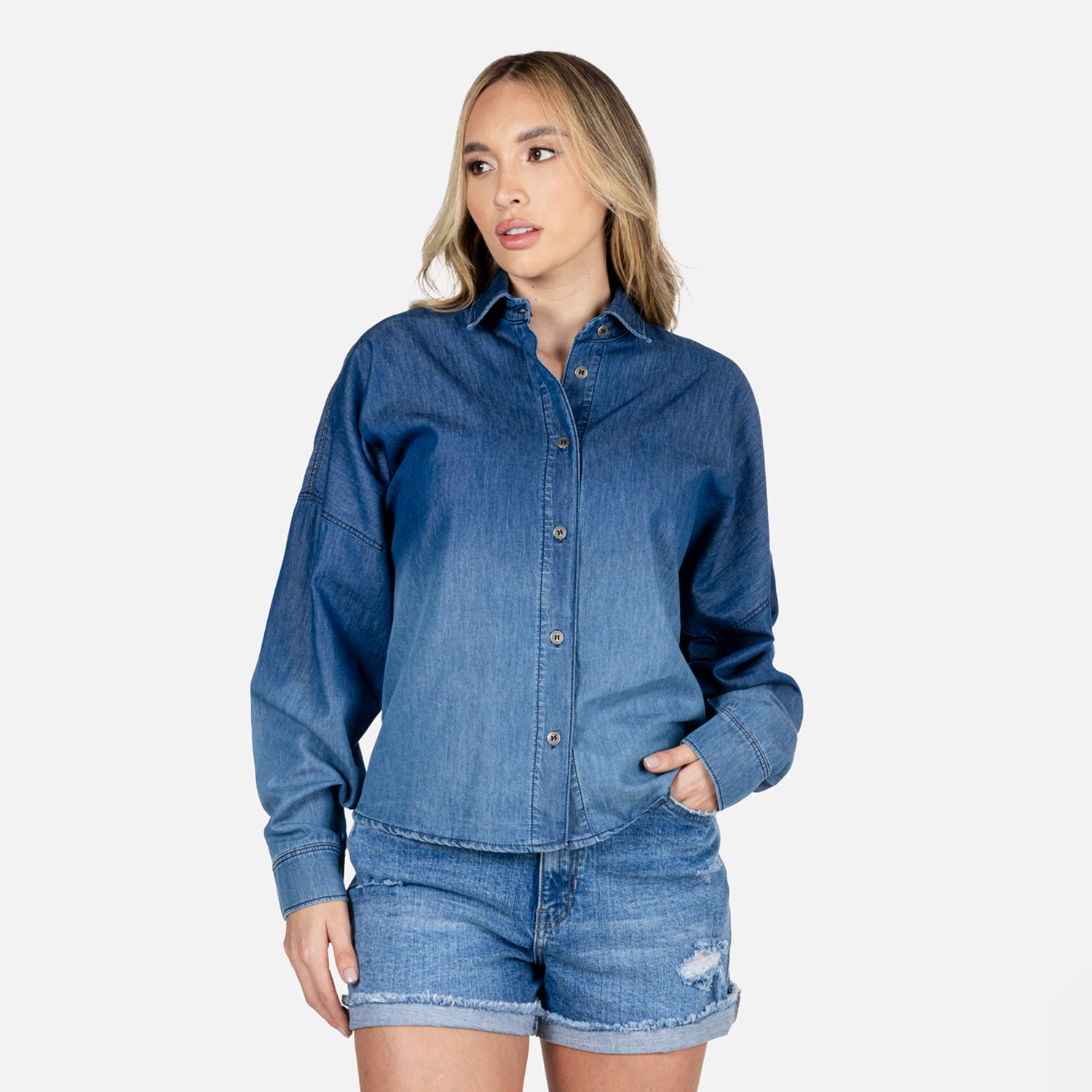 BLUSA MANGA LARGA COLOR AZUL MEDIO