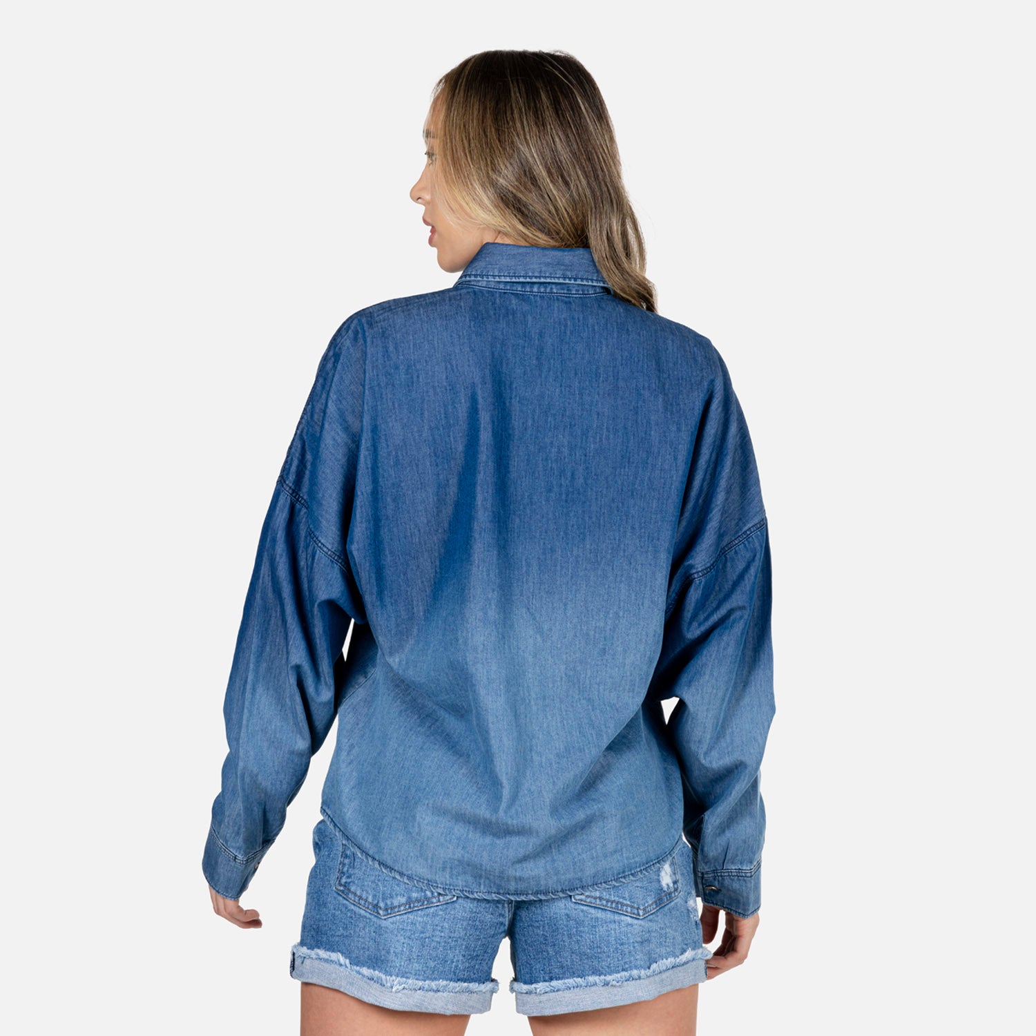 BLUSA MANGA LARGA COLOR AZUL MEDIO
