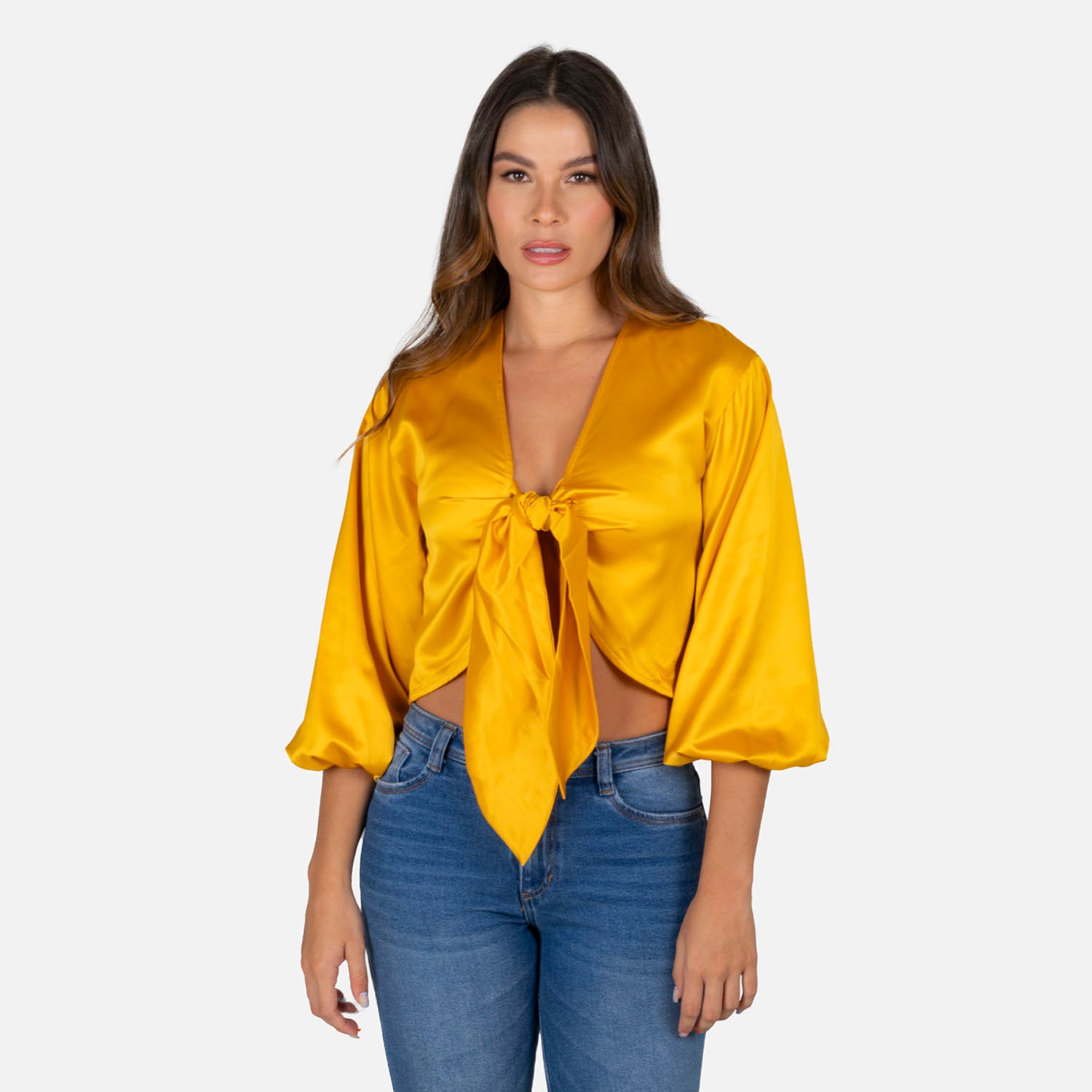 BLUSA MANGA 3/4 COLOR AMARILLO ORO