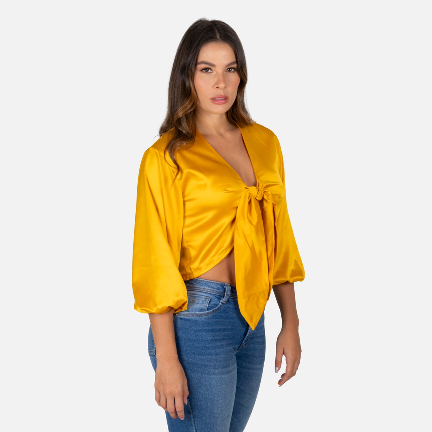 BLUSA MANGA 3/4 COLOR AMARILLO ORO
