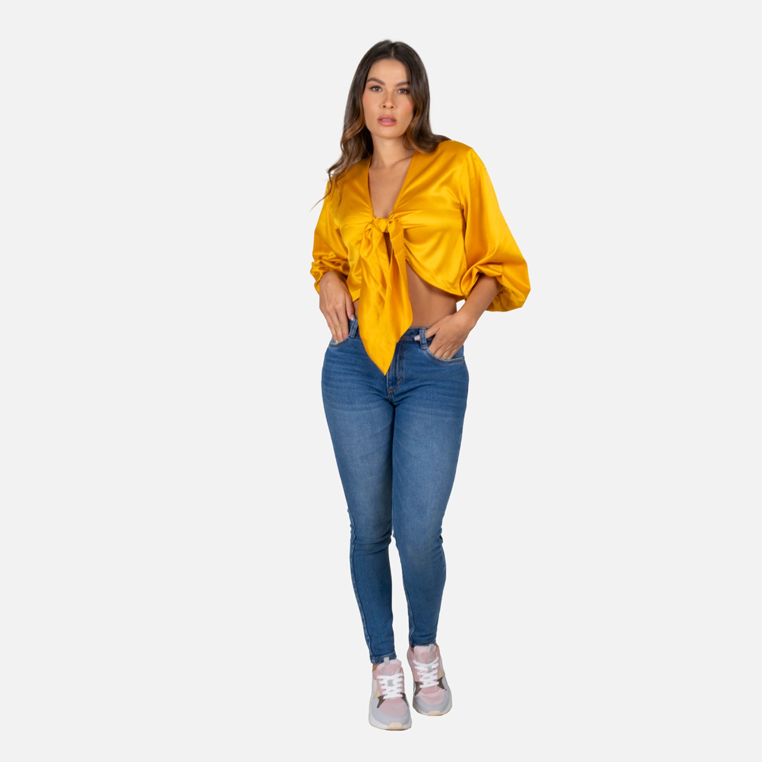 BLUSA MANGA 3/4 COLOR AMARILLO ORO