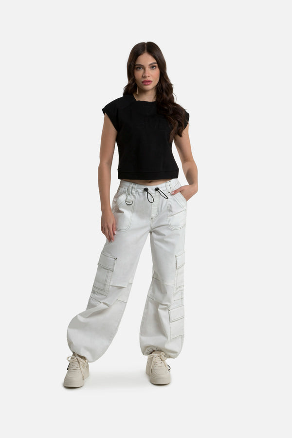 PANTALON CARGO COLOR IVORY