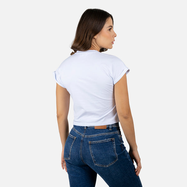 CAMISETA MANGA RODADA COLOR BLANCO OPTICO