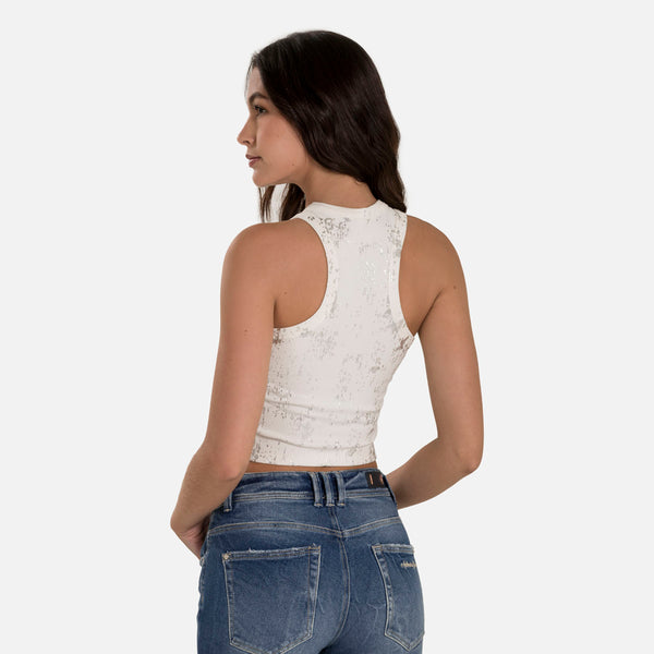 CAMISETA MANGA SISA COLOR IVORY