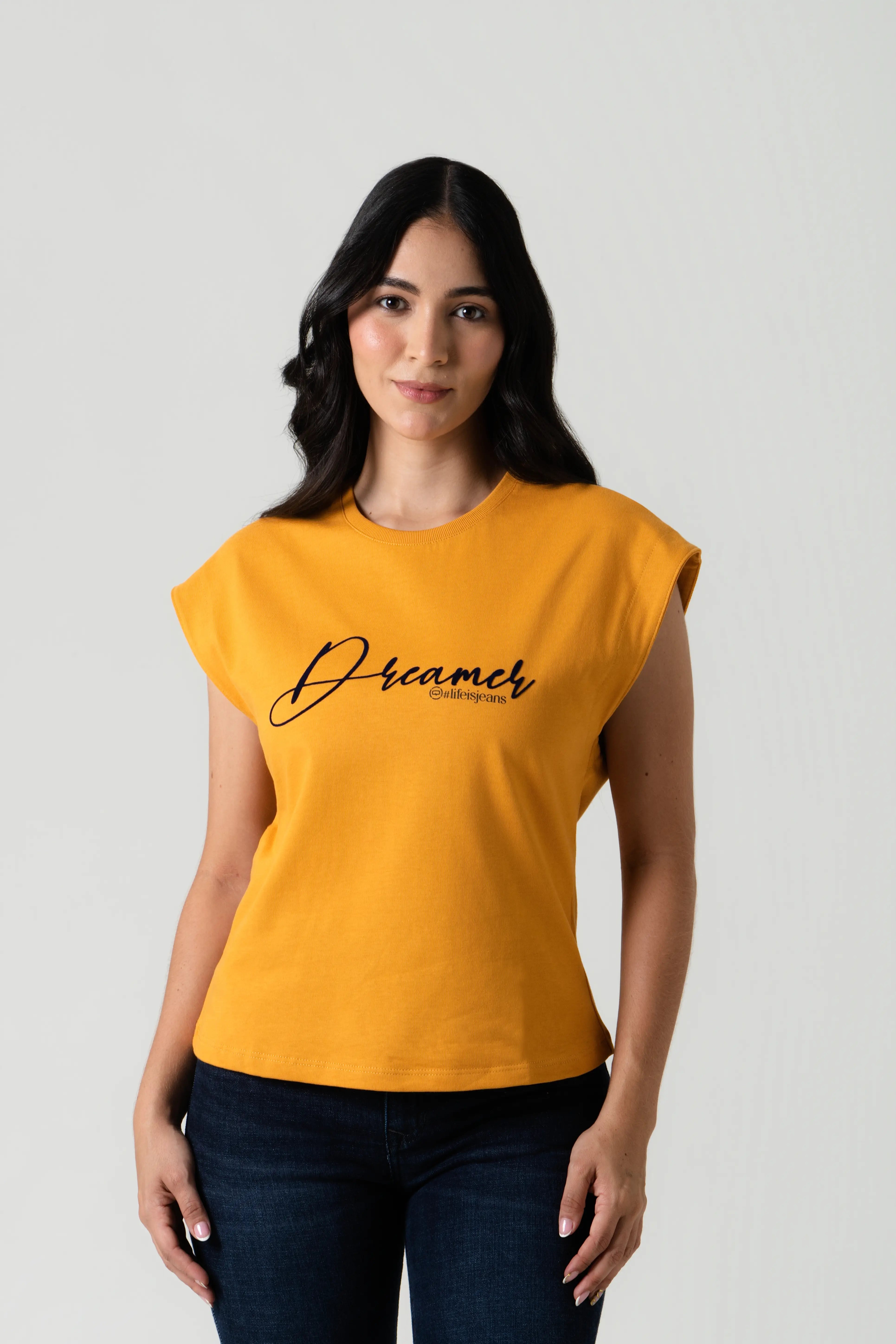 CAMISETA MANGA CORTA COLOR MOSTAZA