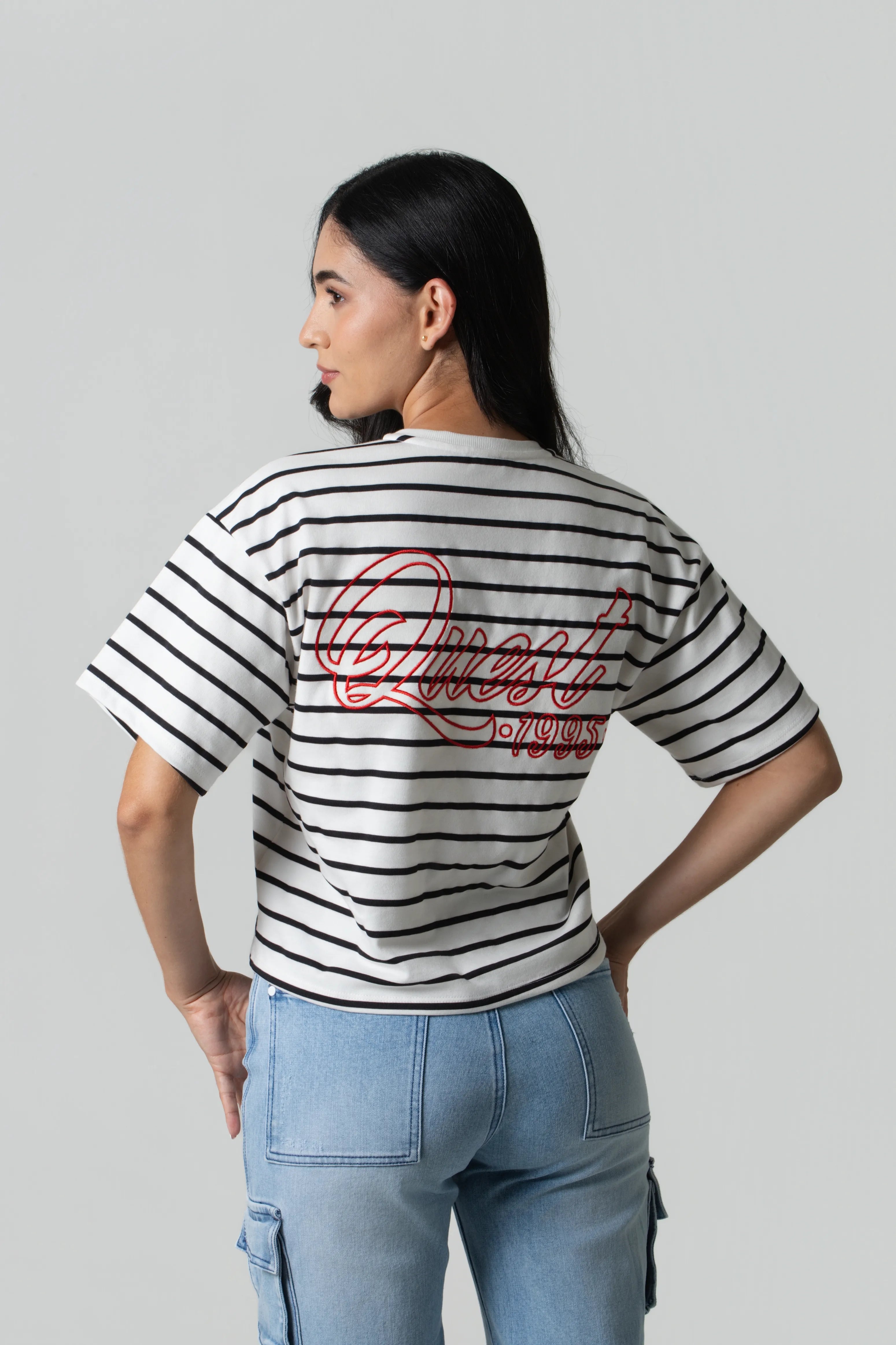 CAMISETA MANGA CORTA COLOR IVORY-AZUL OSCURO