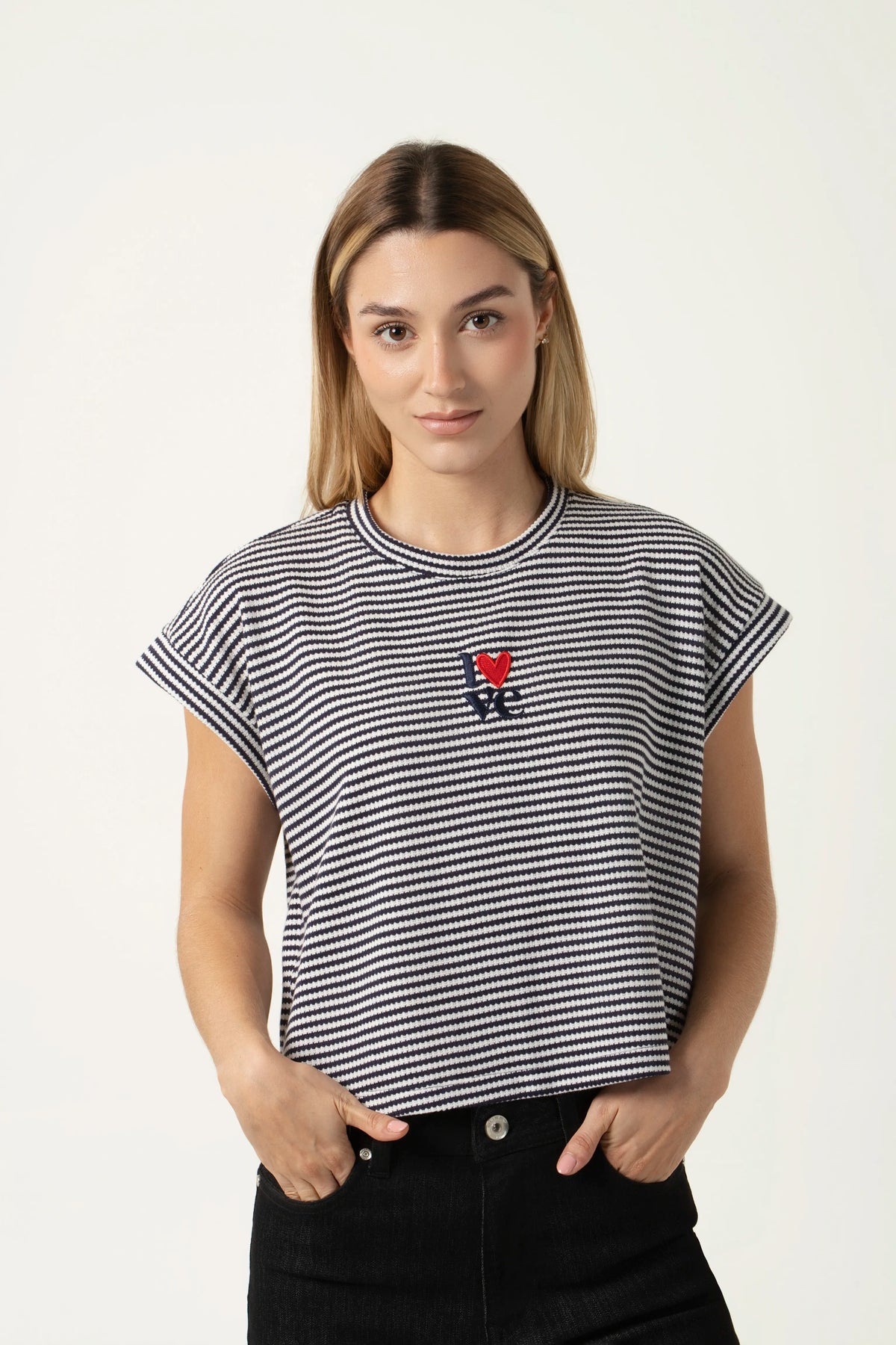 CAMISETA MANGA CORTA COLOR AZUL OSCURO-IVORY