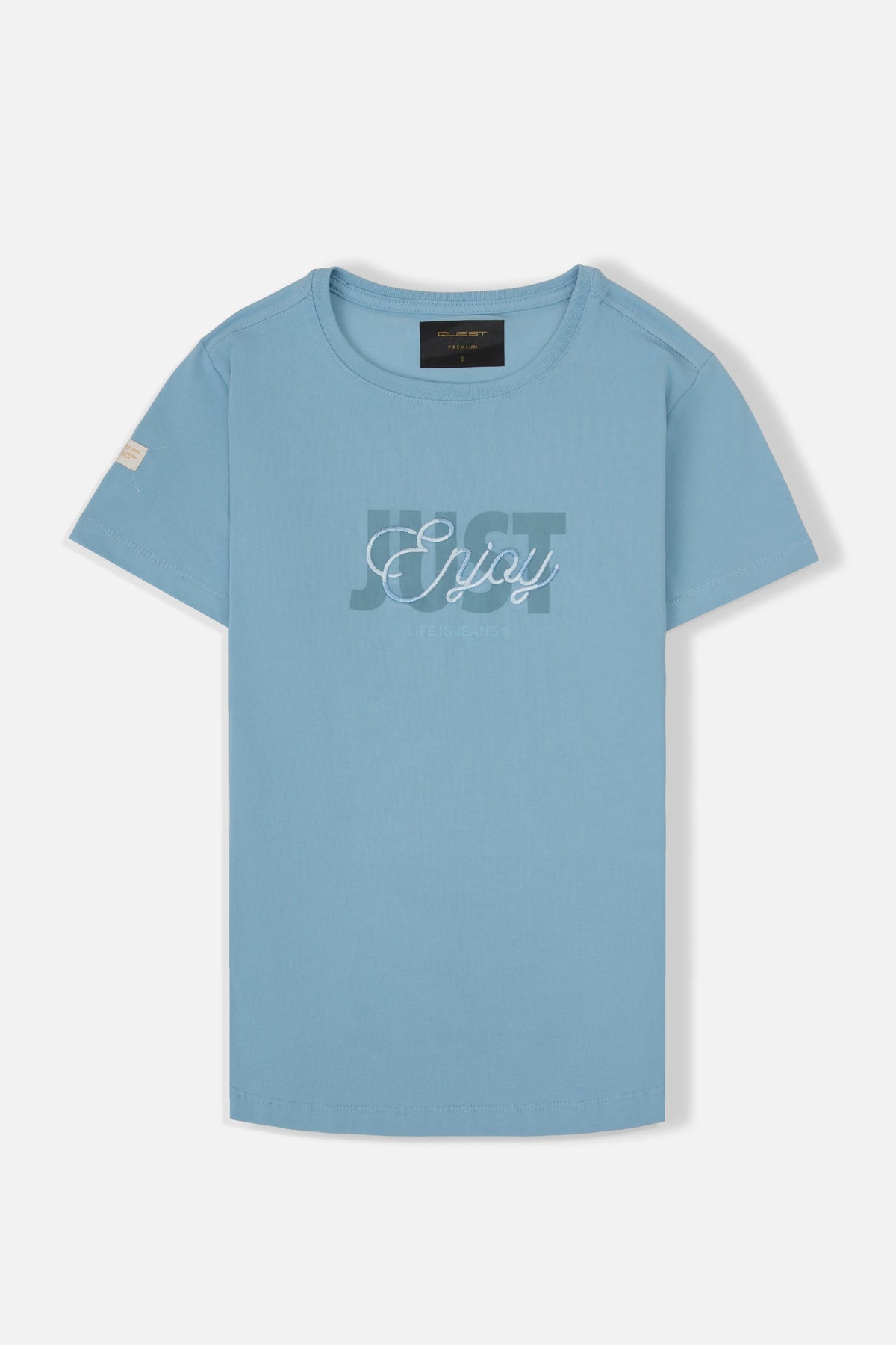 CAMISETA PREMIUM MANGA CORTA COLOR AZUL GLACIAR – Quest Colombia