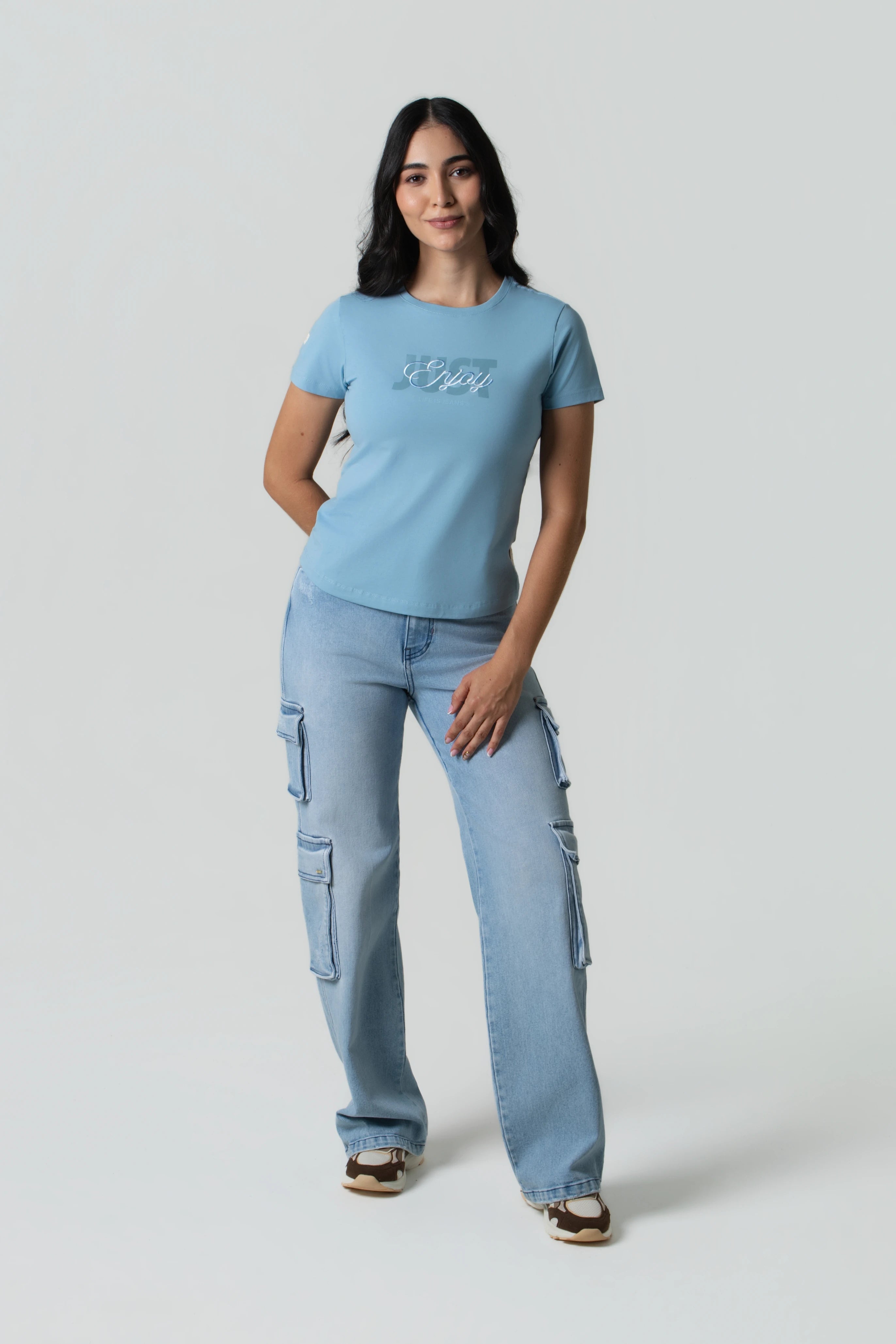 CAMISETA PREMIUM MANGA CORTA COLOR AZUL GLACIAR