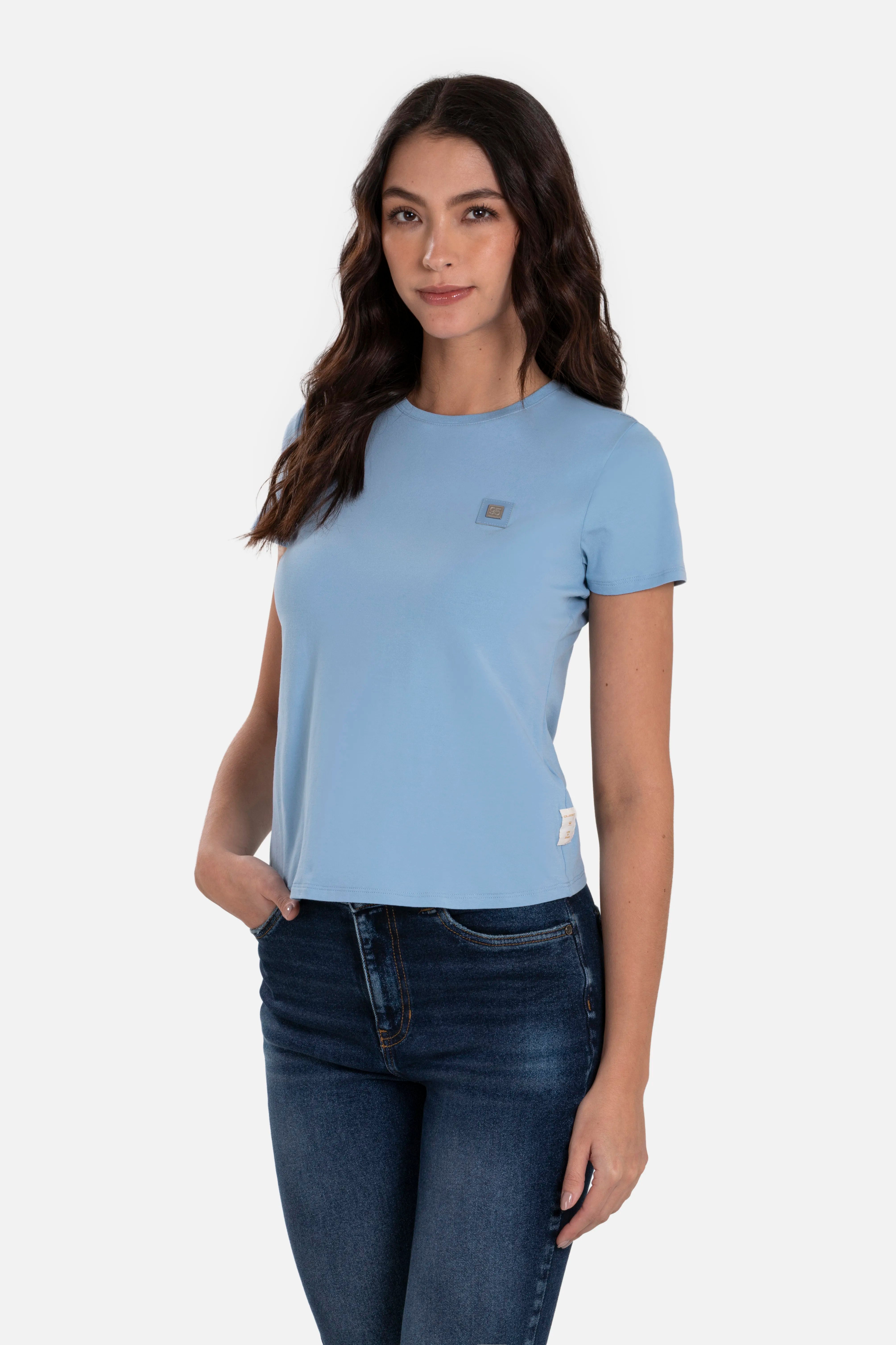 CAMISETA PREMIUM MANGA CORTA COLOR AZUL GLACIAR