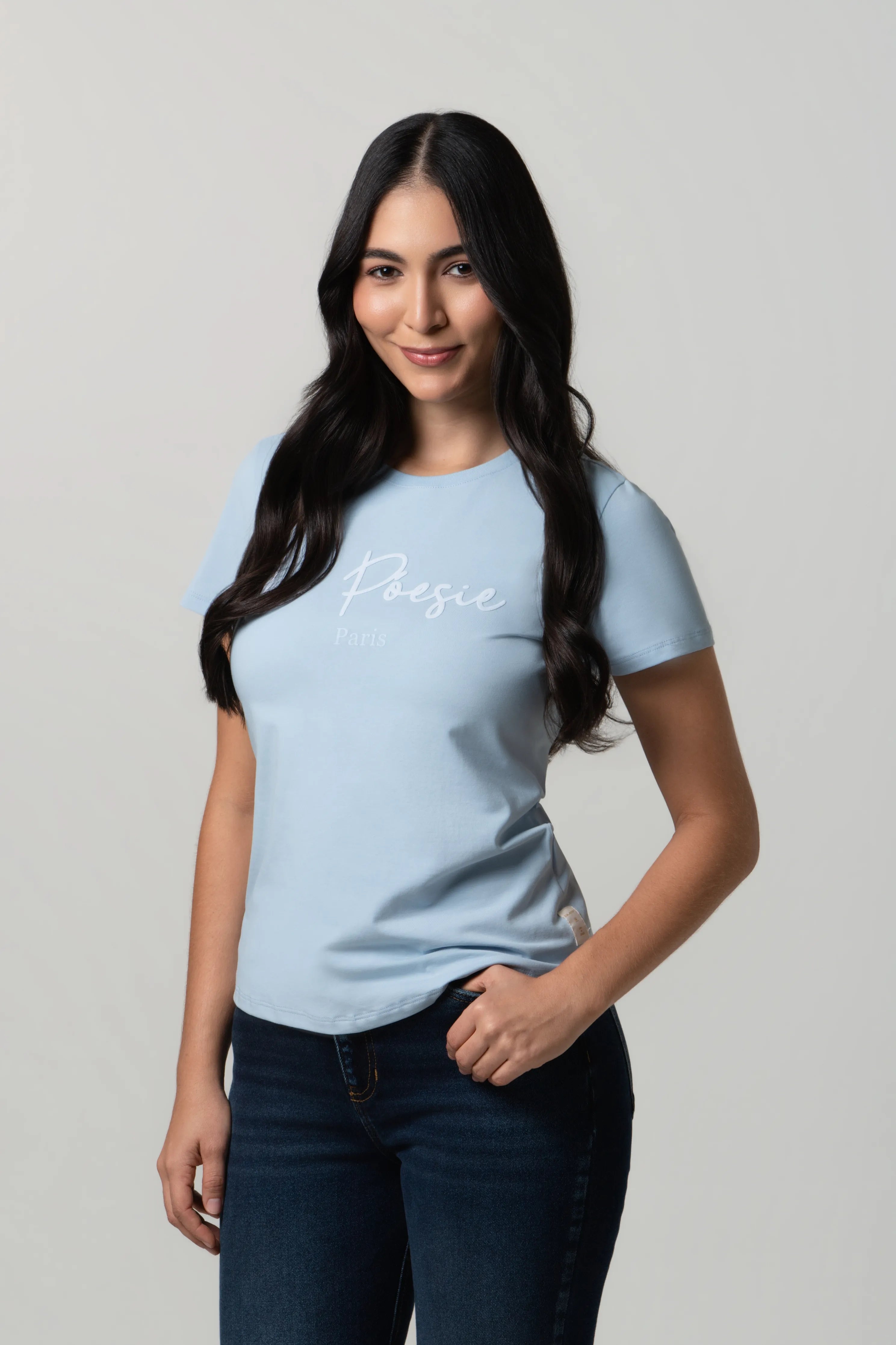 CAMISETA PREMIUM MANGA CORTA COLOR AZUL CHAMBRAY