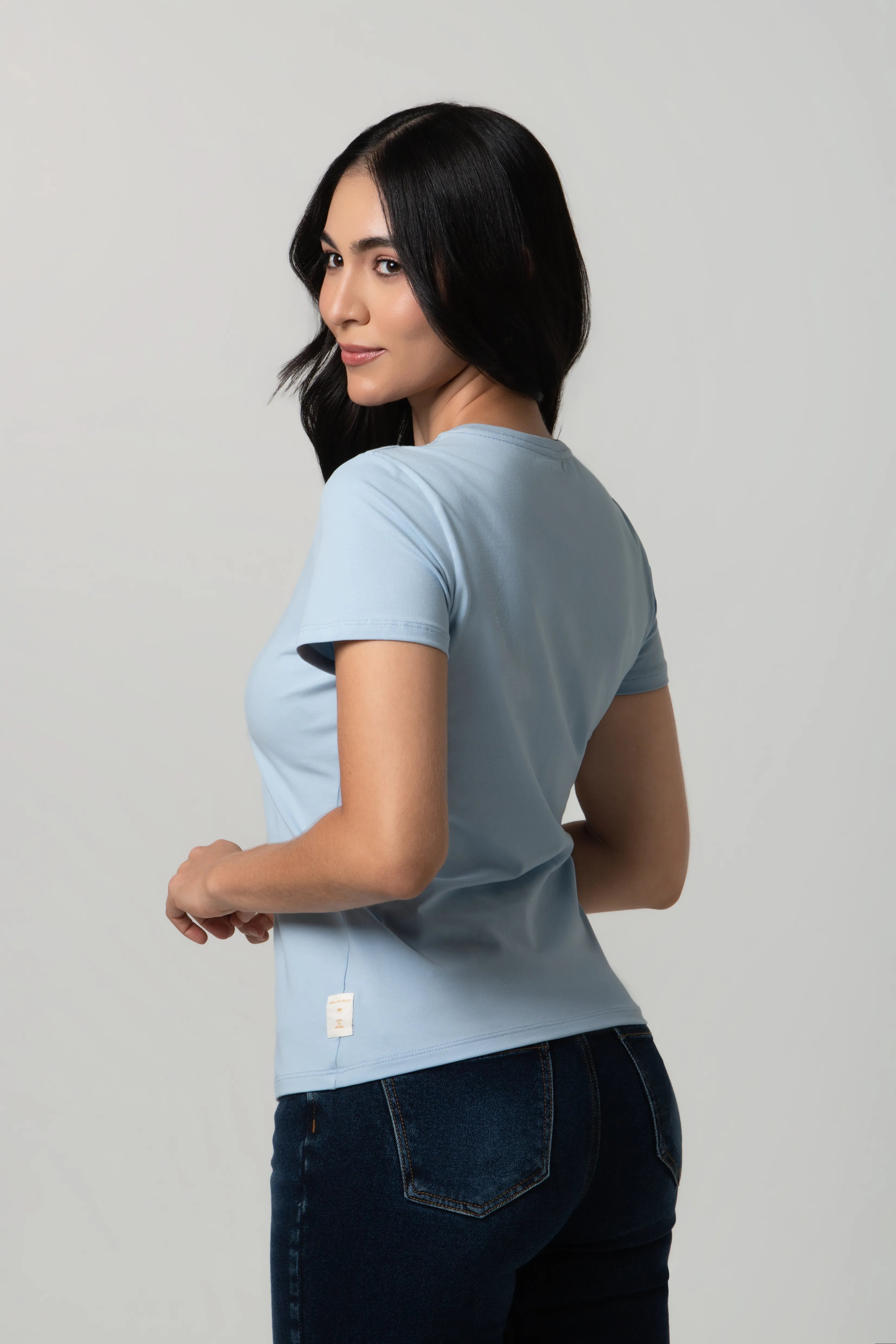 CAMISETA PREMIUM MANGA CORTA COLOR AZUL CHAMBRAY